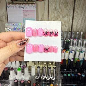 Pink Glitter and pumpkin halloween Nail Set